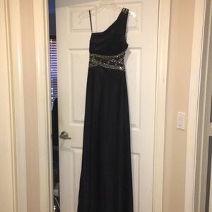 MXI Black Satin One Shoulder Formal Dress
